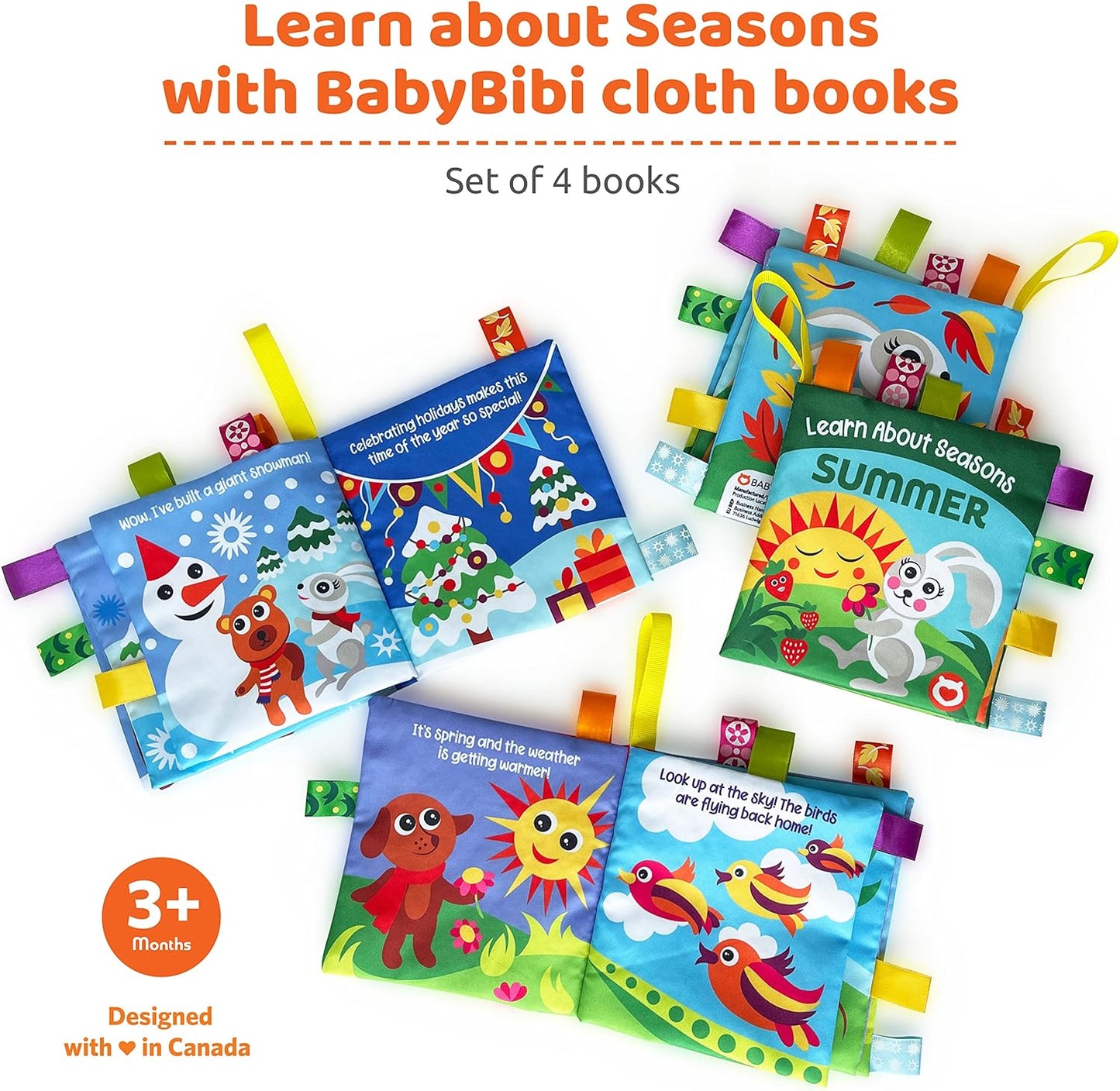 Cloth Books for Babies - Learn About Seasons, Playful Illustrations, Crinkle Pages & Cute Characters - for Babies 24 Months Old(Set of 4)
