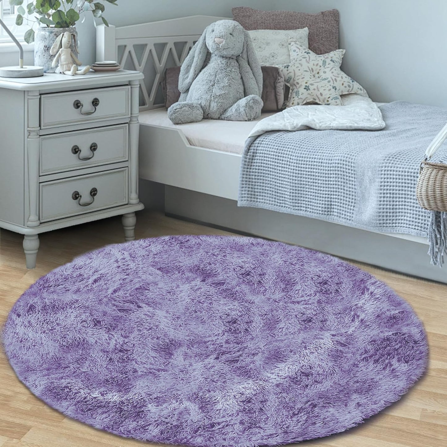 4FT Round Rug for Bedroom: Fluffy Shag Soft Washable Rugs Circle Small Fuzzy Plush Indoor Carpet for Living Room Nursery Playroom Dorm Kids Girls Boys Room (Purple, 4'x4')