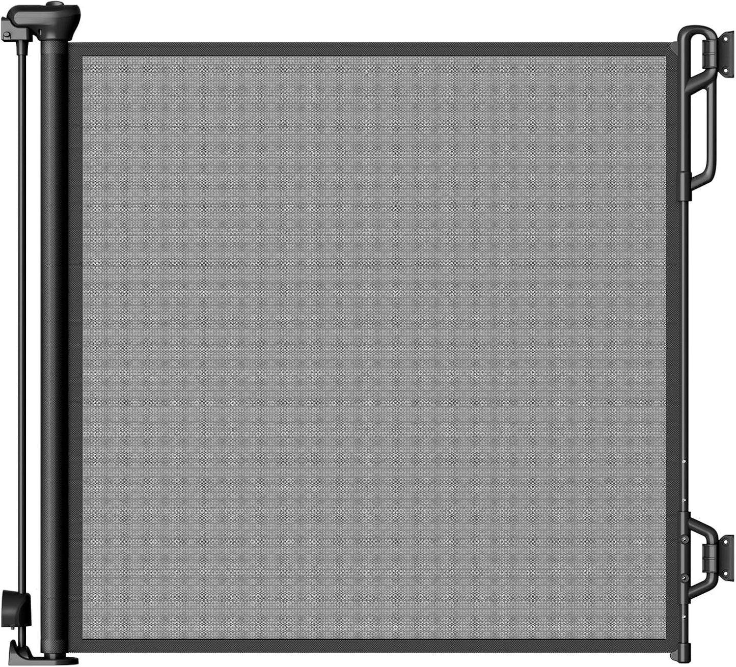 Retractable Safety Baby Gate or Mesh Dog Gate,Durable Portable Mesh Retractable Gate,Easy to Use for Stairs, Doorways, Hallways, Indoor, Outdoor, 33.5" Tall, Up to 65" Wide, Black