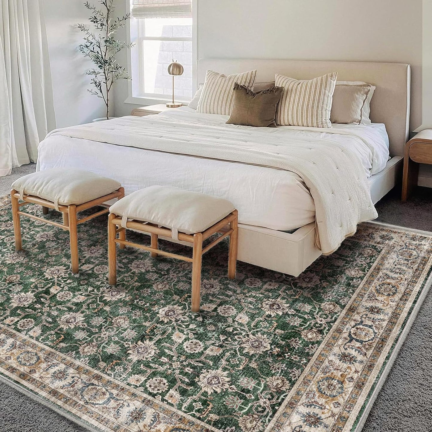 Area Rug 6'x9' Washable Vintage Traditional Floor Cover Thin Retro Kitchen Indoor Distressed Non Slip Carpet for Living Room Bedroom Dining Room