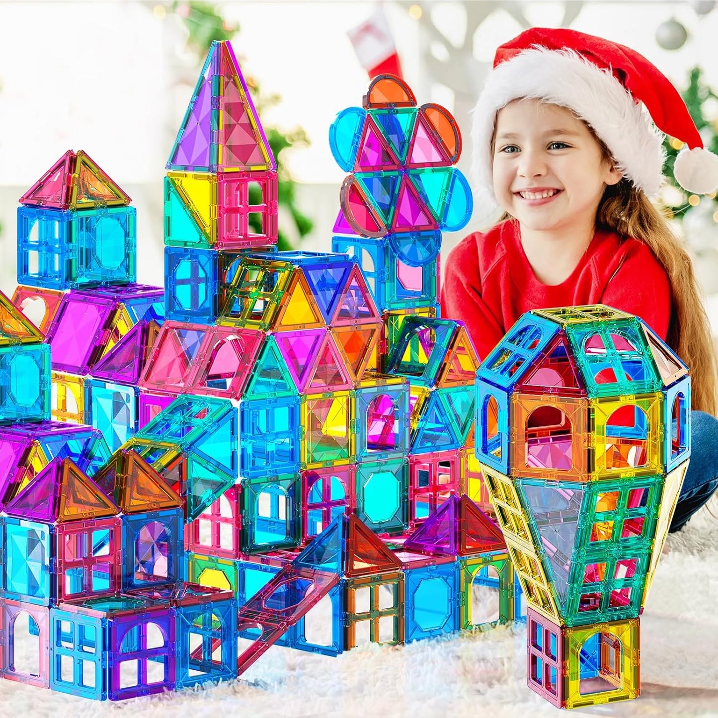 TEMI Magnetic Tiles,Building Blocks, Magnets Building Set, Learning and Education Toys Christmas Toy Gift for Ages 3 4 5 6 7 8+ Year Old Toddler Kids Boys and Girls (Magnetic Tiles-80pcs)