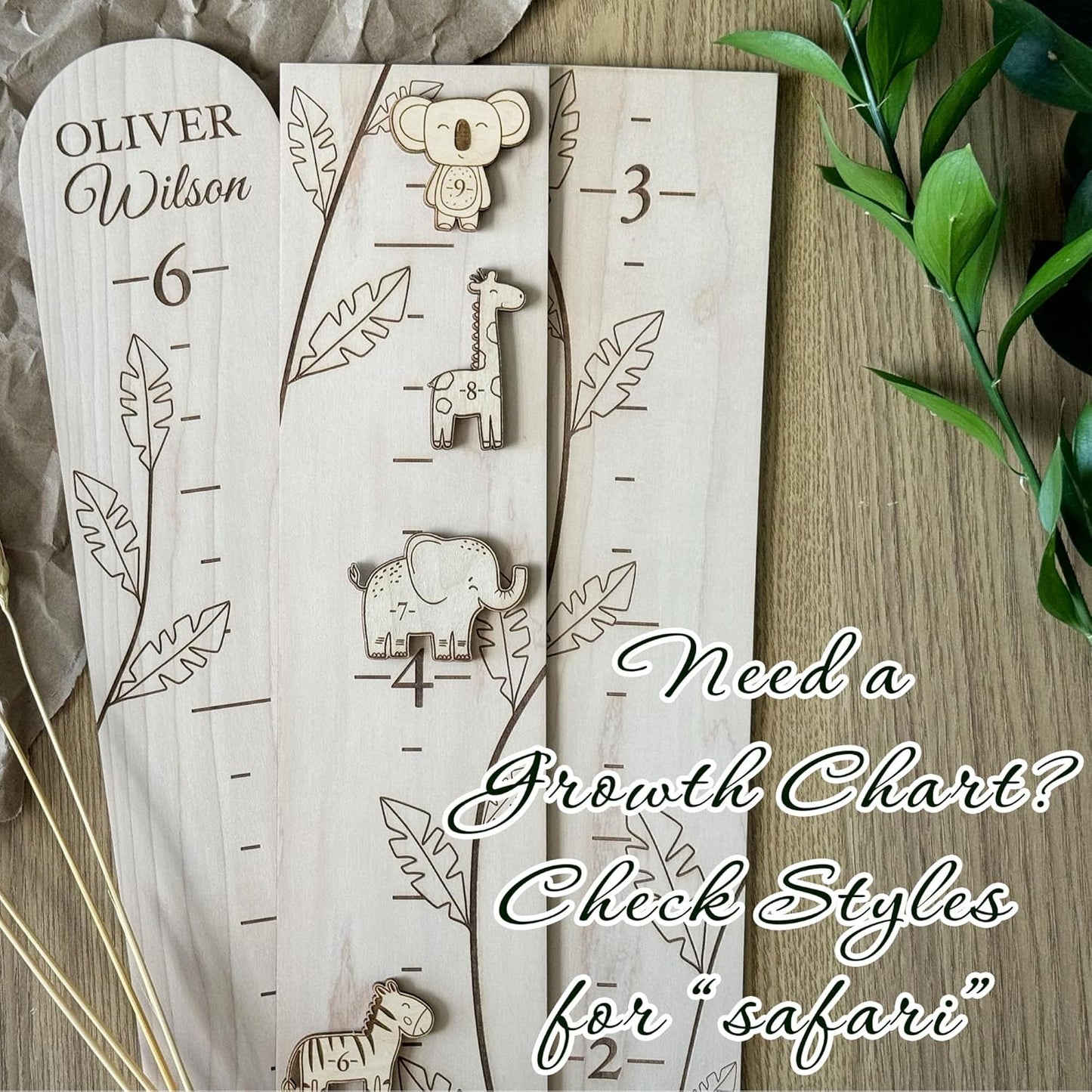 3D Wooden Growth Ruler Markers for Kids Height Measurement, Safari Shapes for Boys Nursery.