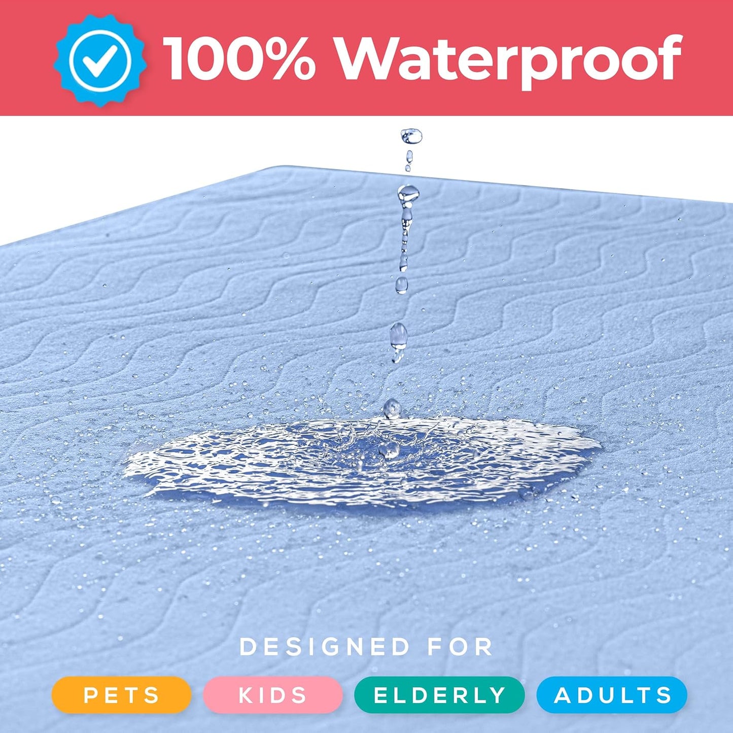 Utopia Bedding Washable Underpads 18" x 24" (Pack of 4), Waterproof Reusable Heavy Absorbency Incontinence Bed Pads for Adults, Kids, Elderly and Pets, Bedwetting Pads for Sofa and Couch (Blue)