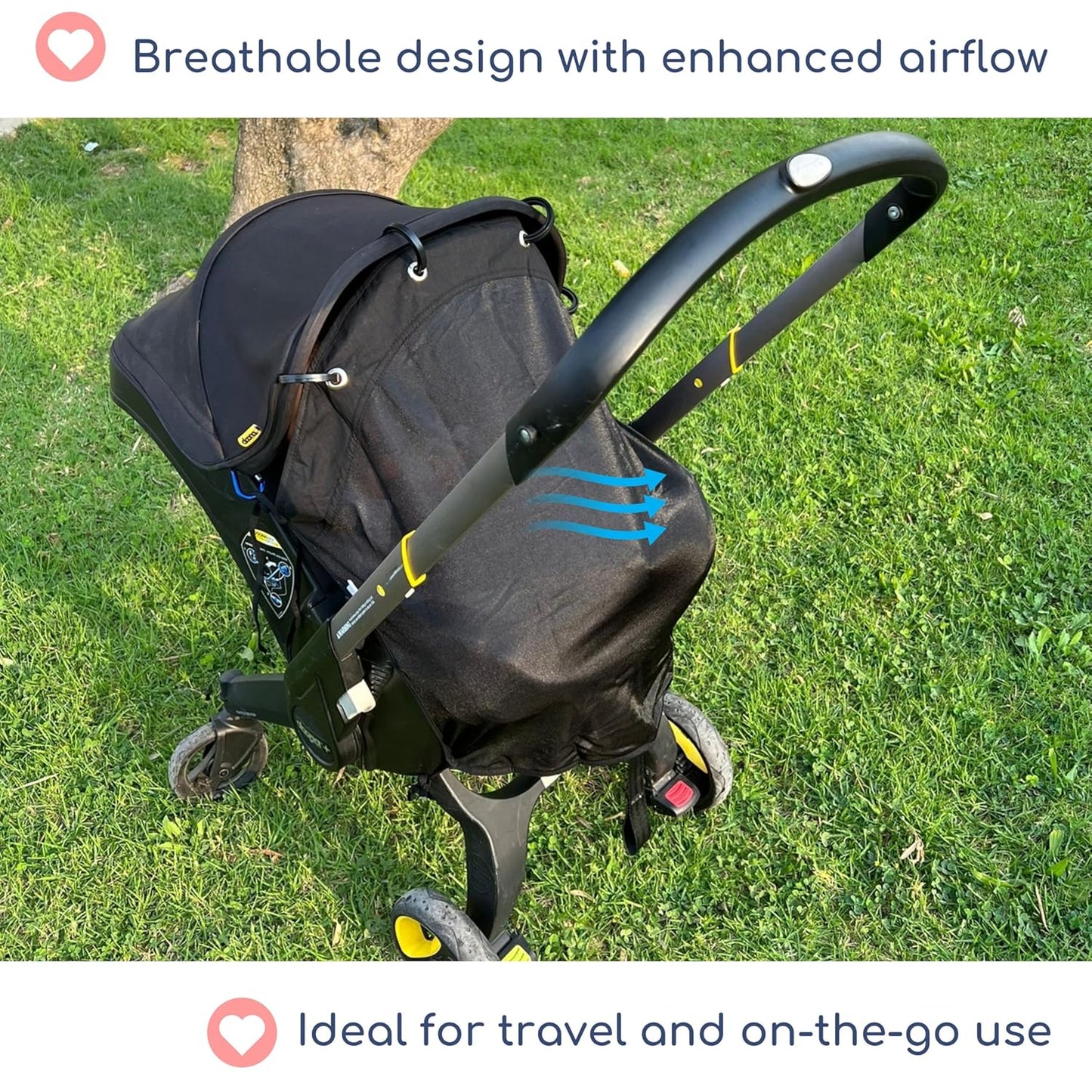 Stroller Sun Shade - Universal UV Protection Cover for Strollers Sunshade with See Through, Clip-On Sun Blocker, Sun Shield for Baby, Breathable Adjustable Fit, Full Coverage, M Black