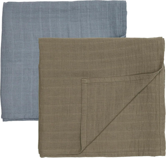 Swaddle - 100% Organic Cotton - Muslin Swaddle Blankets for Newborn, 47" x 47" 2-Pack (Sage Green/Tradewinds)