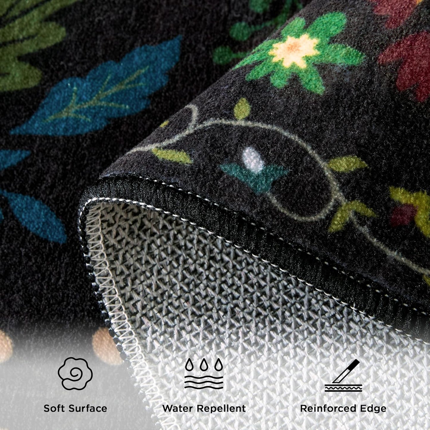 Rug Runners 2x6, Floral Washable Kitchen Rugs for Hallways Area Rugs, Non Slip Long Rug Low Pile Entrance Doormat, Flower Carpet for Kitchen, Entryway Indoor, Bedroom, Bathroom, Laundry, Black