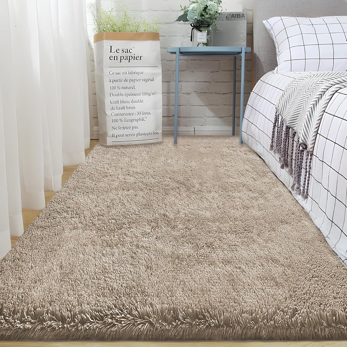 2x6 Runner Rug for Bedroom: Fluffy Shag Soft Washable Rugs Small Fuzzy Plush Indoor Carpet for Hallway Bedside Dorm Kids Girls Boys Room (Camel, 2'x6')