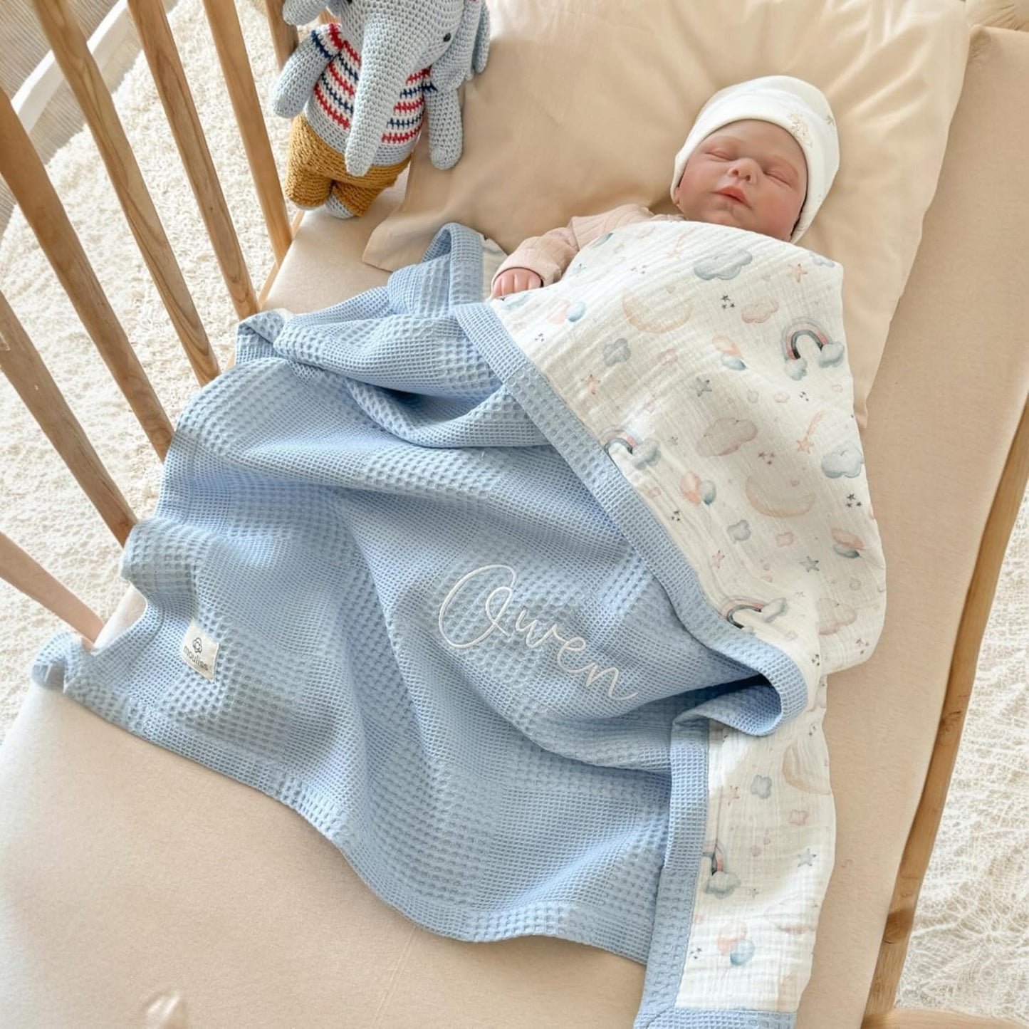 Personalized Baby Blanket with Name – Handmade 100% Organic Cotton Newborn Gift | Custom Knit Blanket for Boys, Girls, Kids & Baby Showers