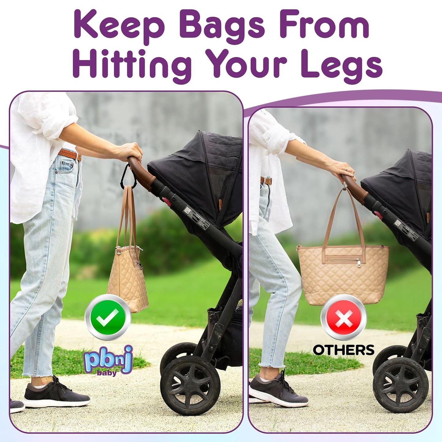 Stroller Hooks for Hanging Diaper Bags - Mommy Stroller Clip and Stroller Accessories Organizer Hook - Large Carabiner Clips for Mom Purse Shopping Grocery Bag and Accessory - (2 Pack) (Clips)