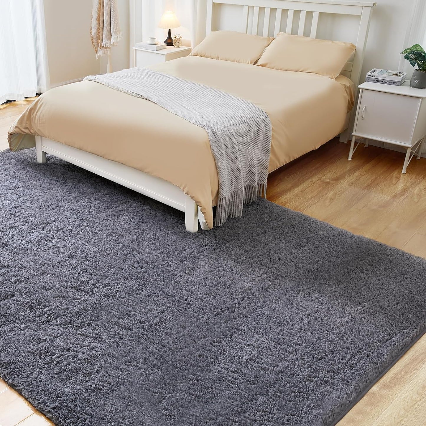 9x12 Grey Fluffy Plush Area Rug, Ultra Soft Bedroom Rug Indoor Carpet, Anti-Skid High Pile Luxury Rugs for Nursery, Kids Room, Playroom, Home Decoration