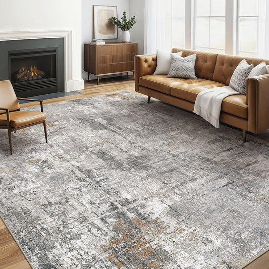 6x9 Area Rugs Washable Rug: Large Abstract Modern Soft Stain Resistant Indoor Floor Non Slip Accent Carpet for Living Room Bedroom Nursery Playroom Dining Room Office Dorm Home House- Gray Rust