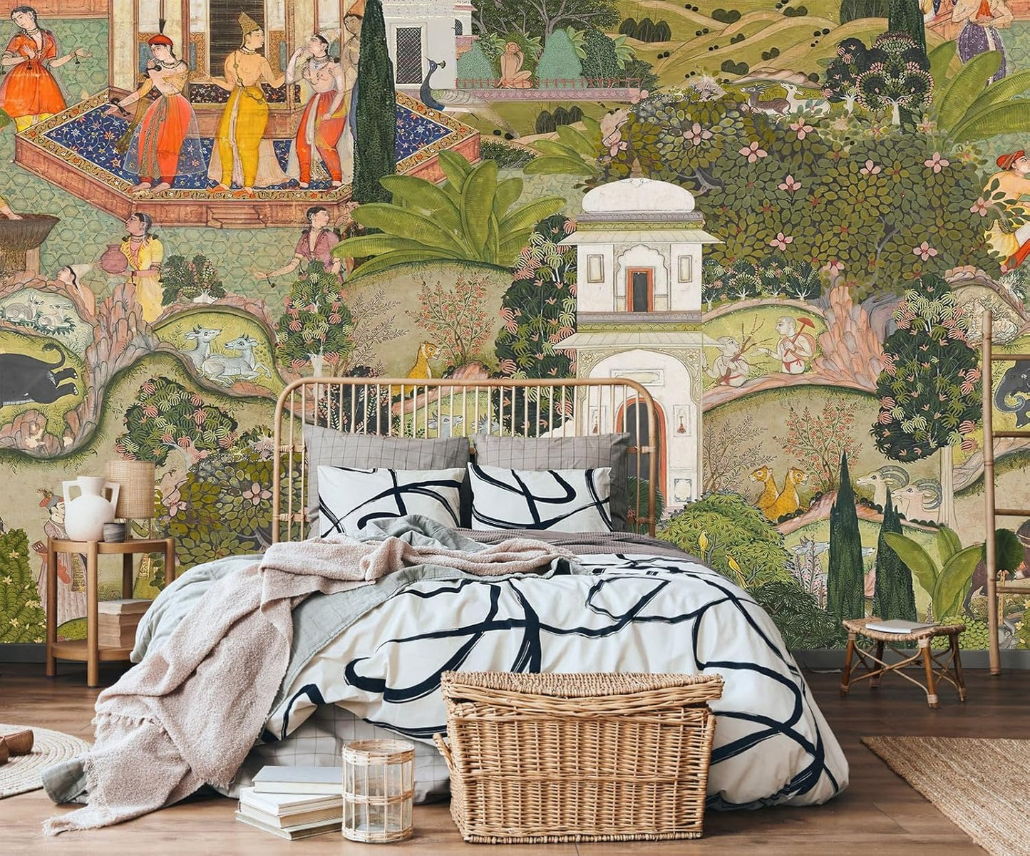 Indian Lush Jaipur Garden Wallpaper Mural Vibrant Green Wallpaper for Bedroom Living Room TV Sofa Background Large Art Wall Mural(Not Self-Adhesive)