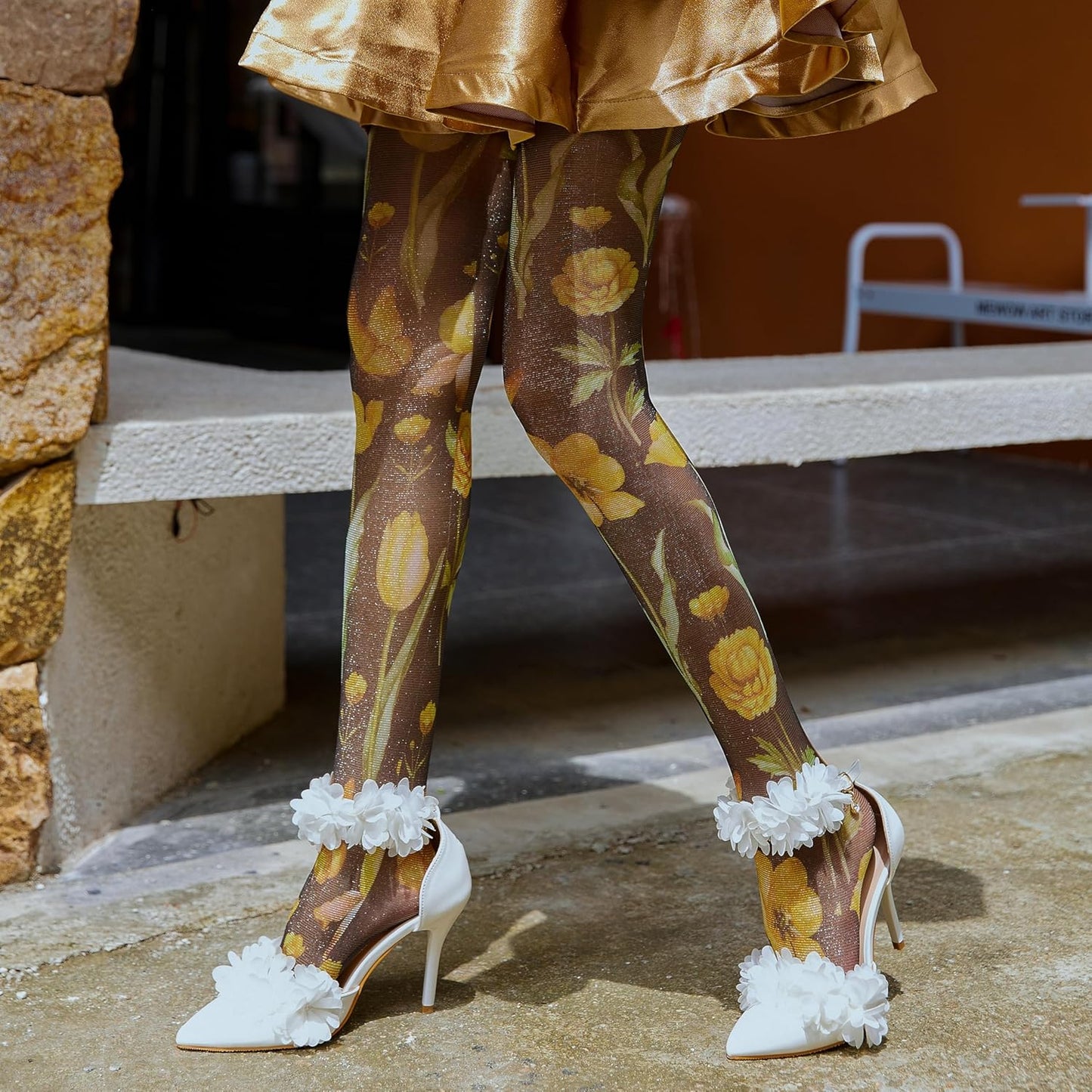 Sahabowi Women's Sheer Fashion Digital Print Fashions Stockings Metallic Silver Tights 1