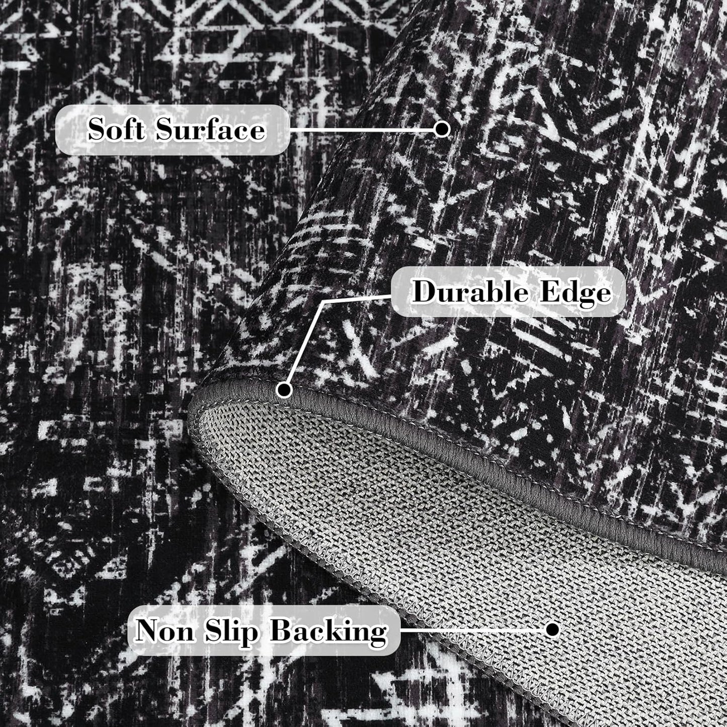 COZYLOOM Black Rug for Living Room 8x10 Washable Area Rugs Modern Abstract Floor Cover Non Slip Stain Resistant Geometric Mats Soft Throw Carpet for Nursery Bedroom Dining Room