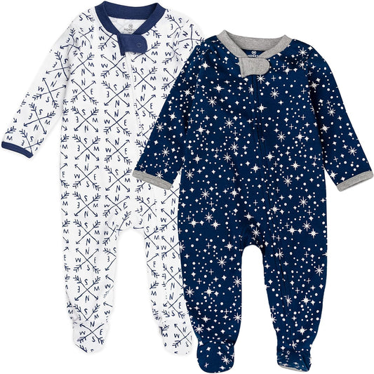 HonestBaby Baby Sleep N' Play One-Piece Zip-Front Footed Organic Cotton Pajama Sleeper