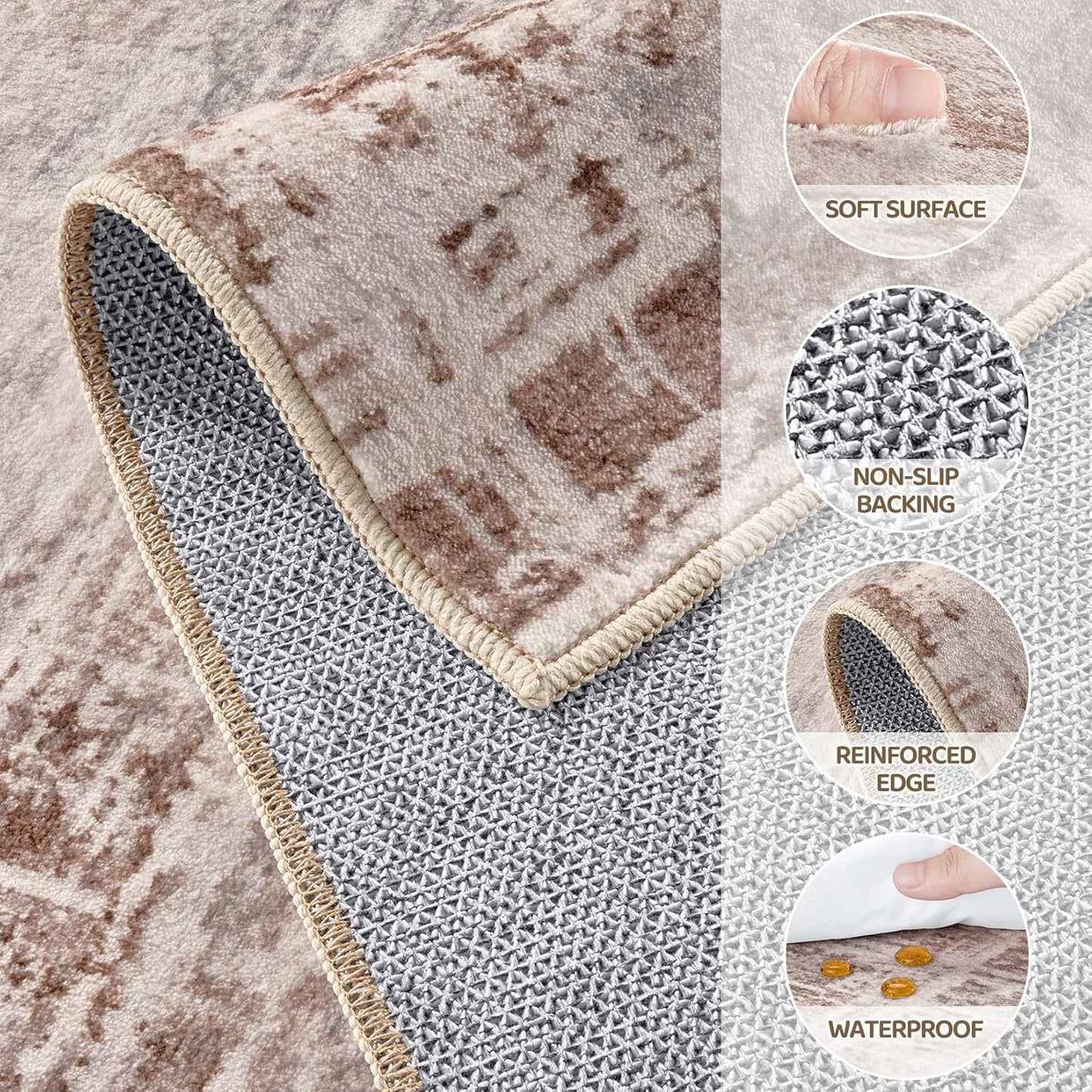 Area Rug for Living Room: 10x14 Washable Neutral Abstract Modern Soft Rugs Non Slip Indoor Floor Stain Resistant Large Carpet for Bedroom Dining Room Office Nursery - Red Brown