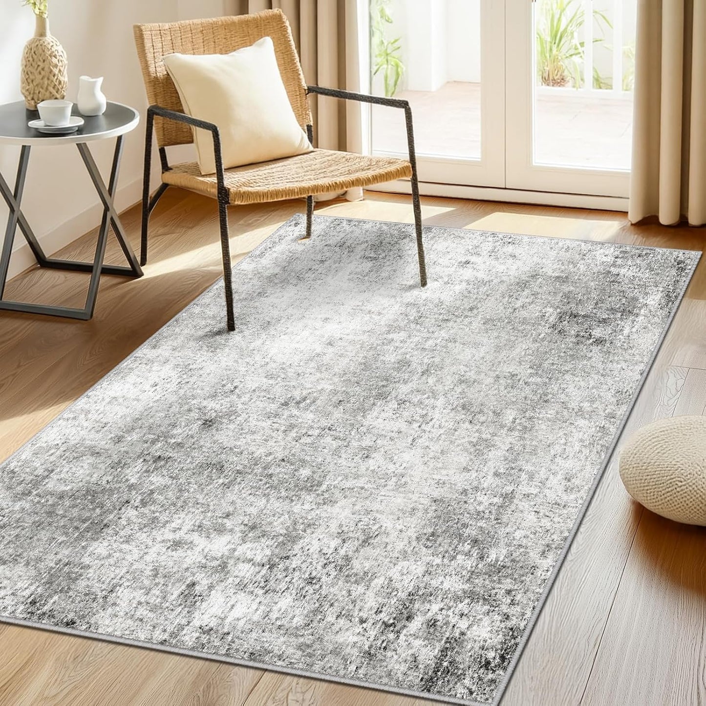 Washable Area Rugs 4'x6' Non-Slip Modern Abstract Soft for Living Room Entryway Bedroom Nursery, Print Pattern, Gray White Grey