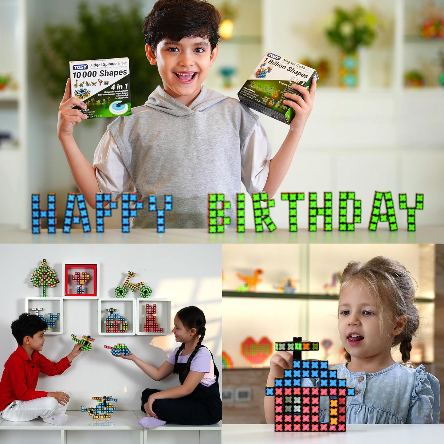 TOSY Magnet Cube 2x2 - 8 Blocks, 2 in 1 Toy: 2x2x2 Puzzle Cube and Customizable Infinity Cube, Glowing, UV Flashlight, Fidget/STEM/STEAM Magnet Tiles Birthday Gift for Kids/Teens/Adults, 2-Pack