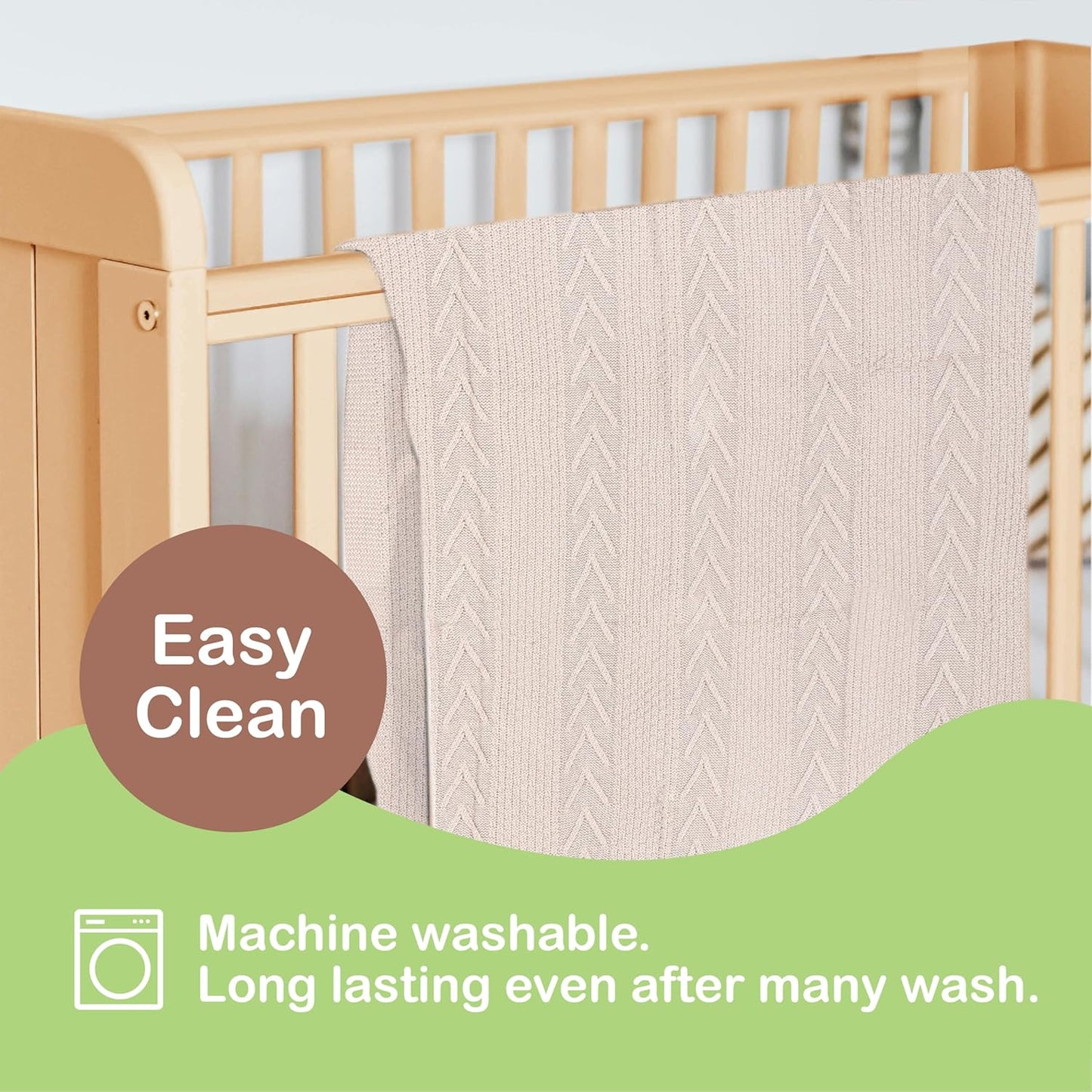 Organic Cotton Baby Blanket - 31.5 x 43.3 Inches, Soft Knitted Crib Blanket for Boys & Girls, Breathable Design (Beige)