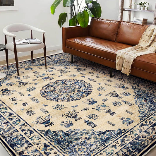 Washable Area Rug 8'x10' Retro Boho Design Non-Shedding Non-Slip Easy Care Ideal for High Traffic Areas in Living Room Bedroom Office Coffee Table Kitchen Large Carpet