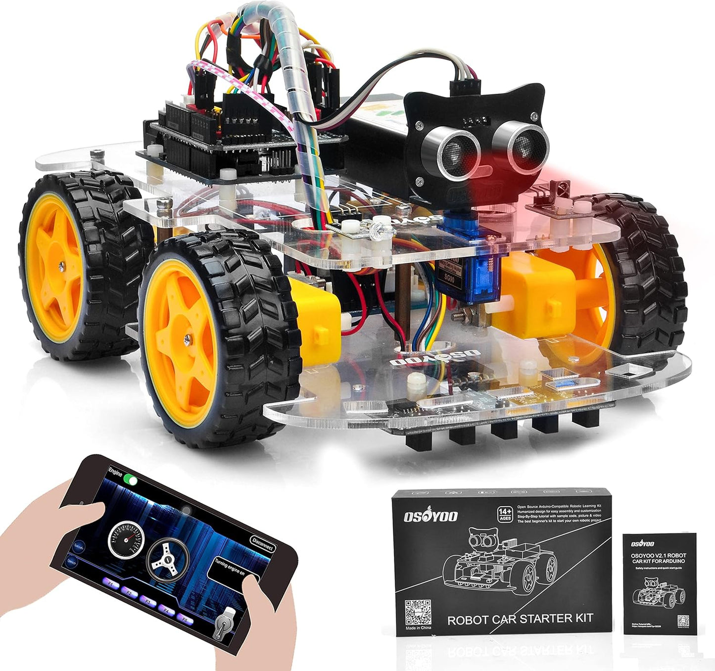 OSOYOO Robot Car Starter Kit for Arduino | STEM Remote Controlled App Educational Motorized Robotics for Building Programming Learning How to Code | IOT Mechanical DIY Coding for Teens Adults