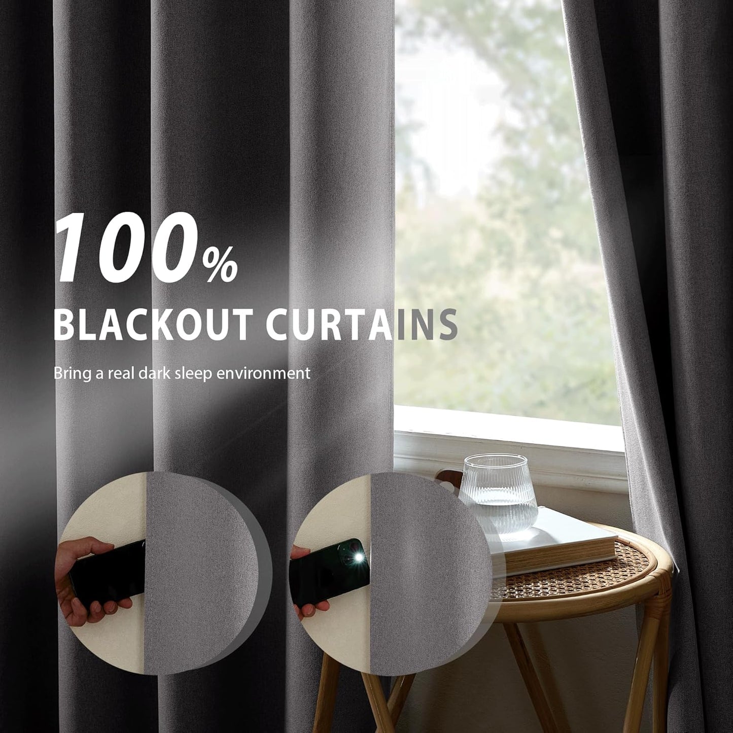 NICETOWN Grey Long Faux Linen Full Shade Panels, 52" Wide x 95" Long, Pair of Thermal Insulated & Energy Efficiency Blackout Curtains for Living Room Windows, Lined Silky Performance Window Dressing