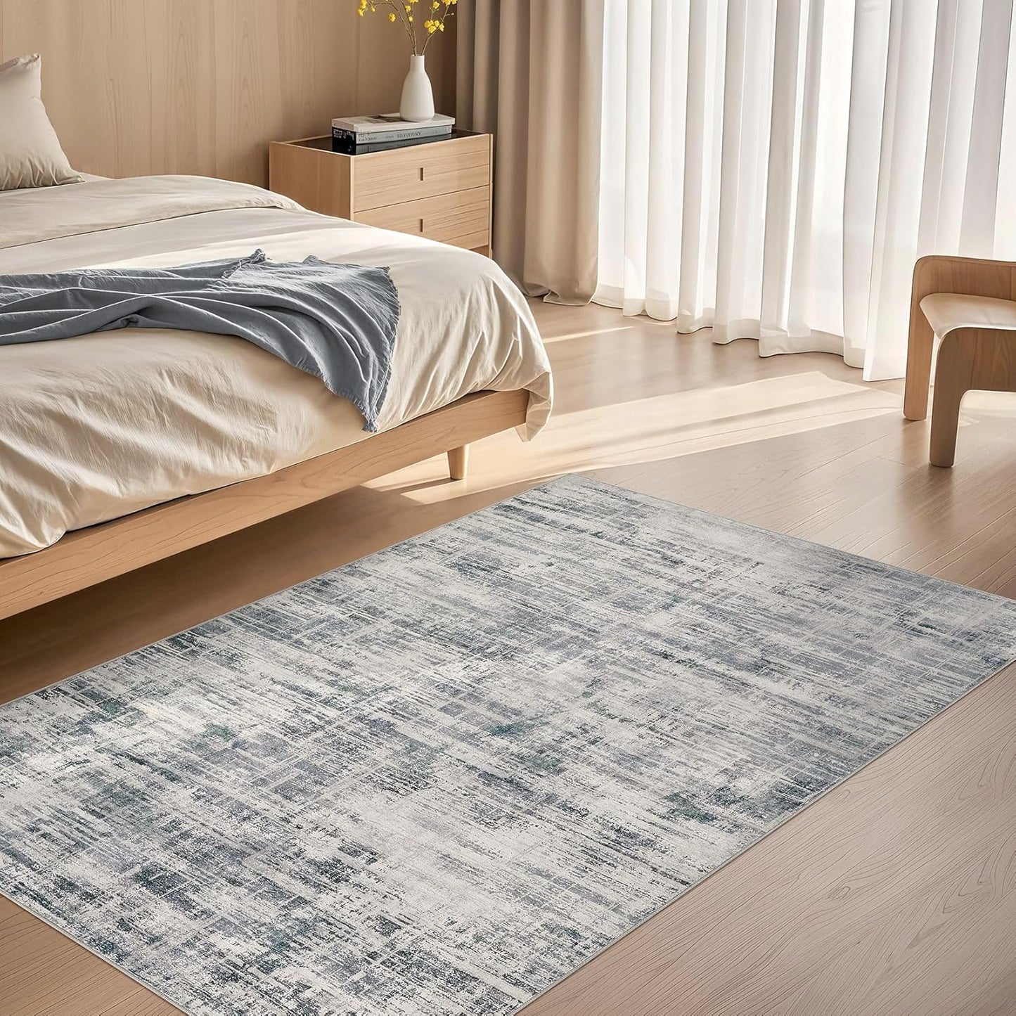 Area Rug for Living Room: 3x5 Washable Neutral Abstract Modern Soft Rugs Non Slip Indoor Floor Stain Resistant Carpet for Bedroom Dining Room Office Nursery - Gray