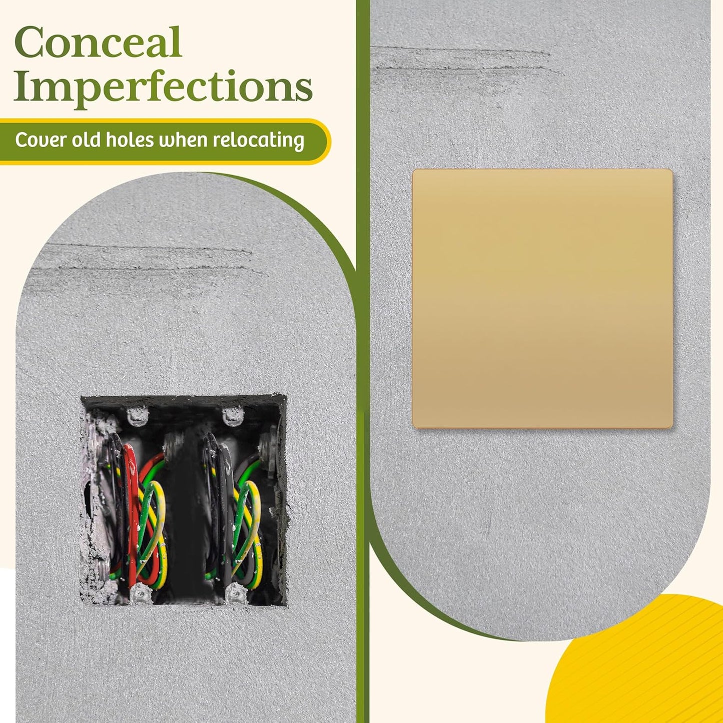 TG Screwless Double Blank Wall Plate, Child Safe Blank Device Outlet Cover, Mid-Size 2-Gang 4.88" H x 4.92" L, Polycarbonate Thermoplastic, UL Listed, SP-MB2-GD2P, Gold (2 Pack)