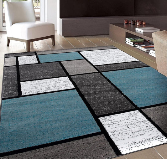 Rugshop Contemporary Modern Boxes for Home Office,Living Room,Bedroom,Kitchen Non Shedding Area Rug 9' X 12' Blue/Gray