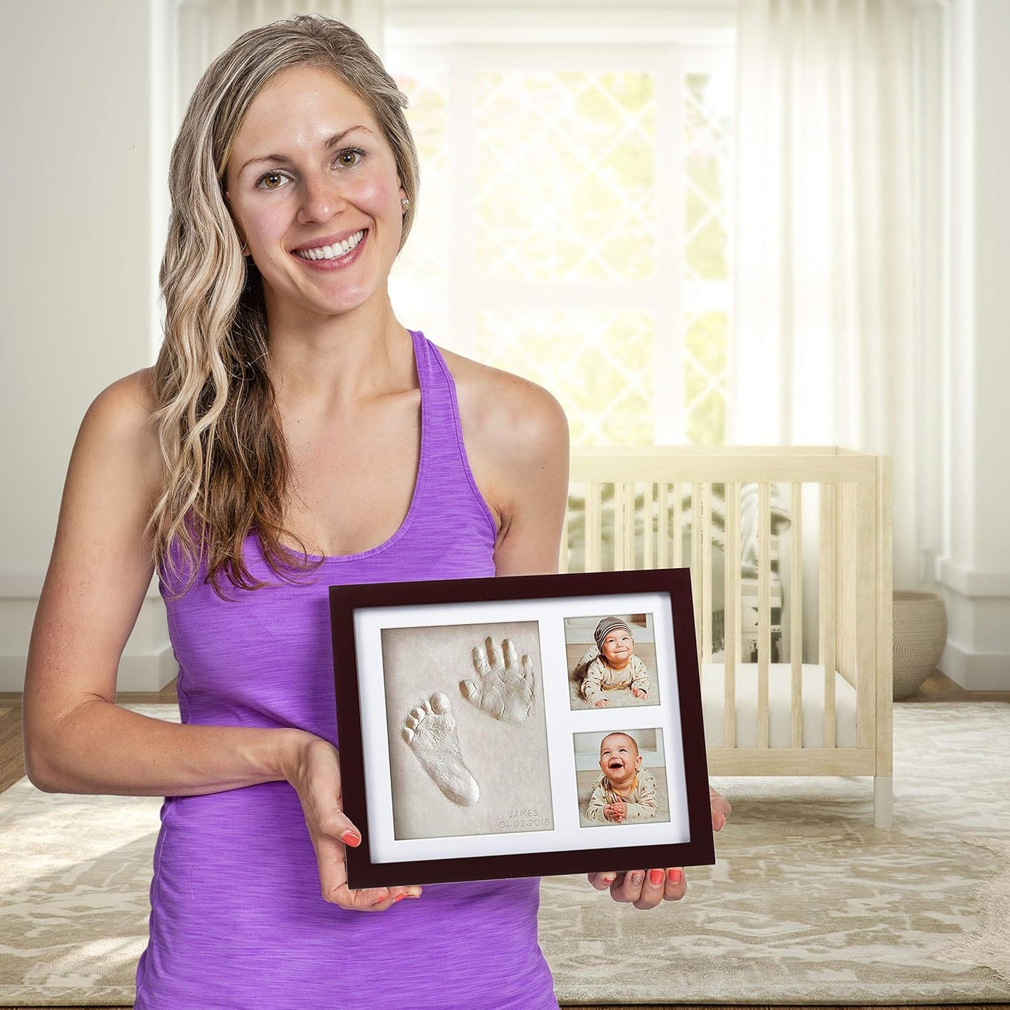 Co Little Baby Handprint & Footprint Kit (Date & Name Stamp) Clay Hand Print Picture Frame for Newborn - Best New Mom Gift - Foot Impression Photo Keepsake for Girl & Boy - White Feet Imprint Mold