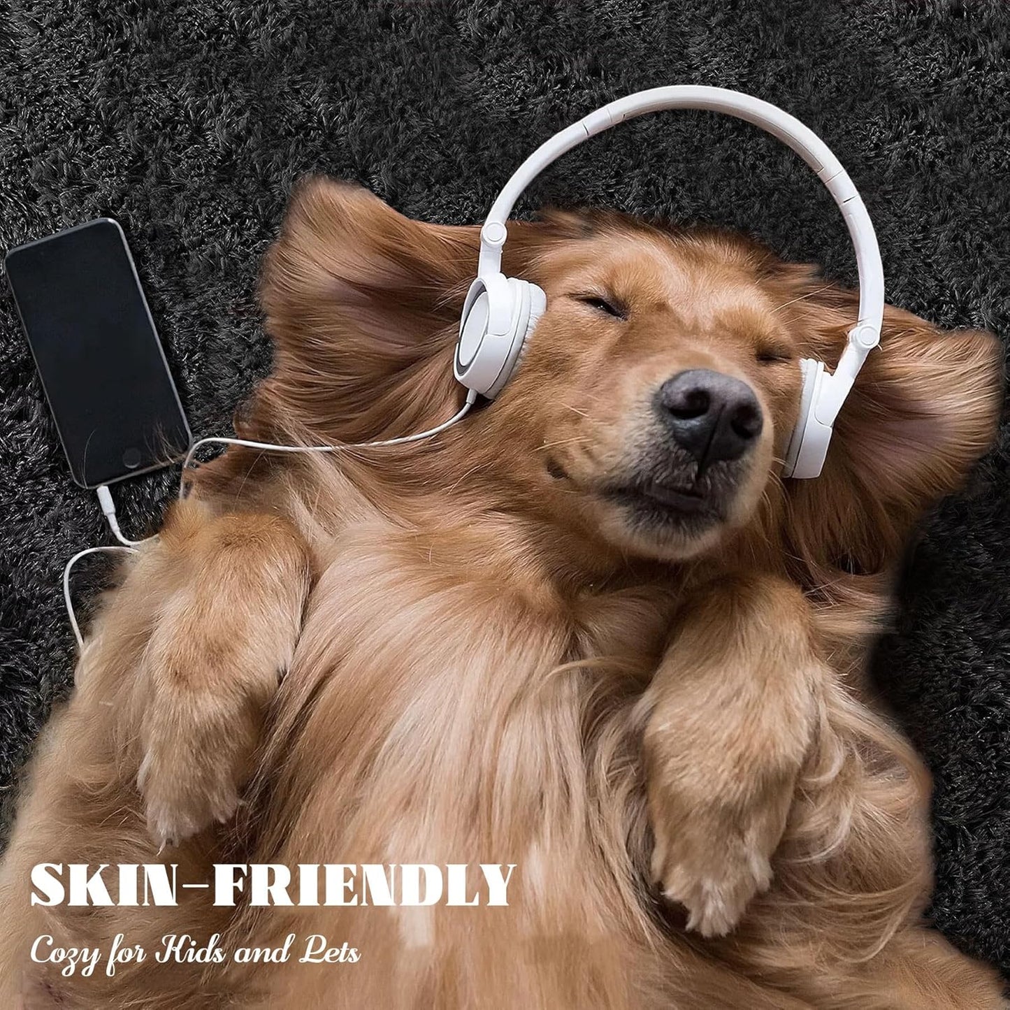 5x7 Area Rug for Living Room: Fluffy Shag Soft Washable Rugs Fuzzy Plush Indoor Carpet for Bedroom Nursery Playroom Dorm Kids Girls Boys Room (Black, 5'x7')