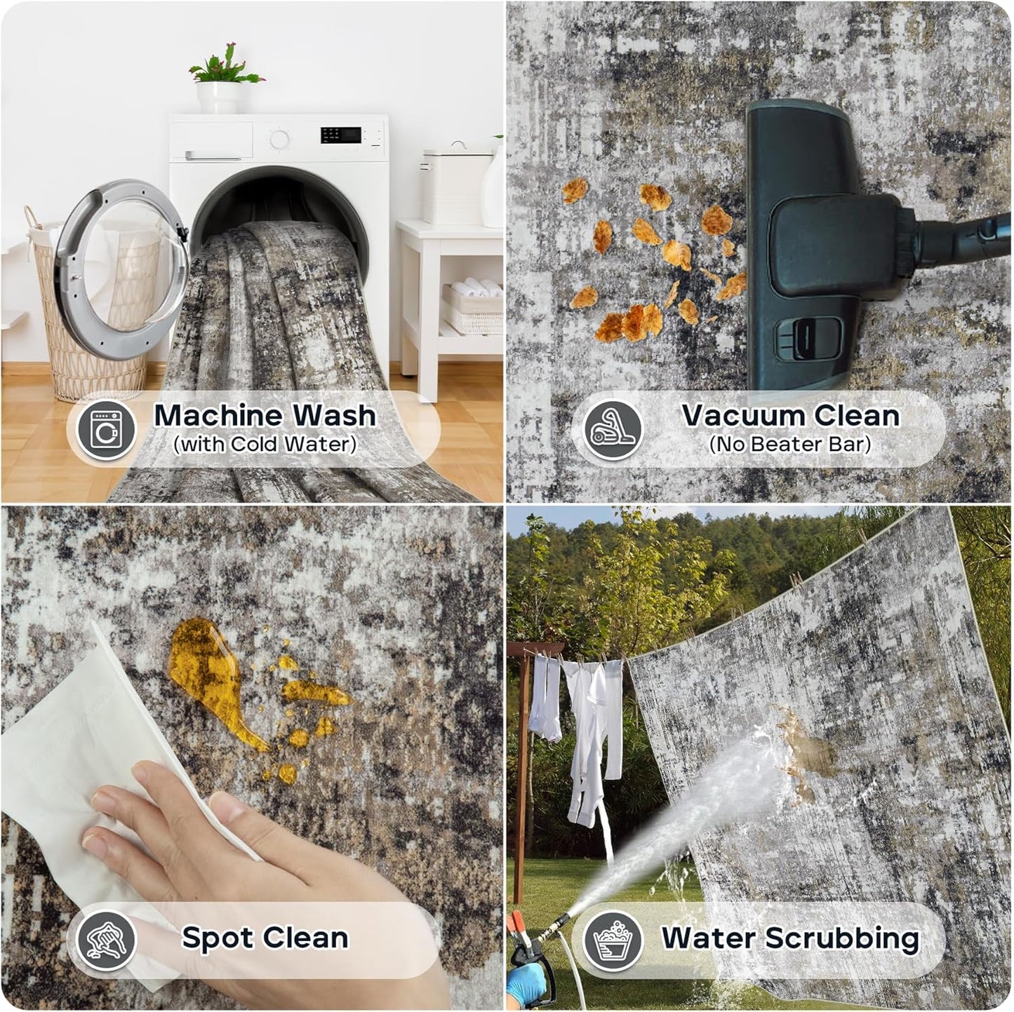 8x10 Area Rugs for Living Room Rug Washable: Modern Large Rug for Dining Room Bedroom Carpet Non Slip 8 by 10 Indoor Abstract Nursery Home Office Black Gold