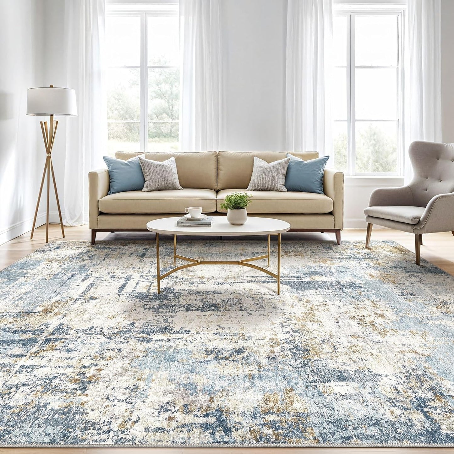 6x9 Area Rugs Washable Rug: Large Abstract Modern Soft Stain Resistant Indoor Floor Non Slip Accent Carpet for Living Room Bedroom Nursery Playroom Dining Room Office Dorm Home House- Light Blue