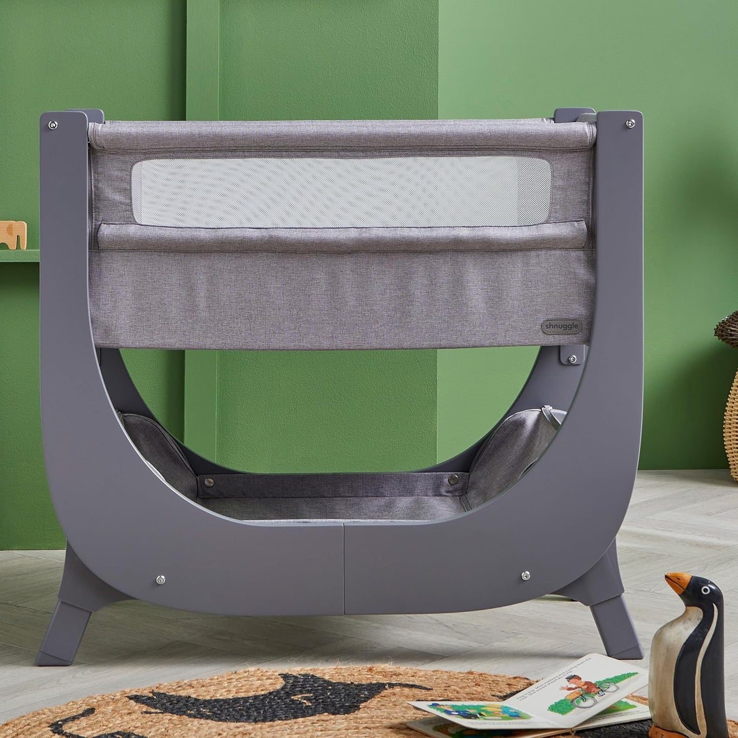 Air Lite Bedside Infant Crib | Breathable Mesh Sides, Drop-Down Panel, Reflux Incline, Adjustable Height, Compact Co-Sleeper Crib with Mattress - Grey