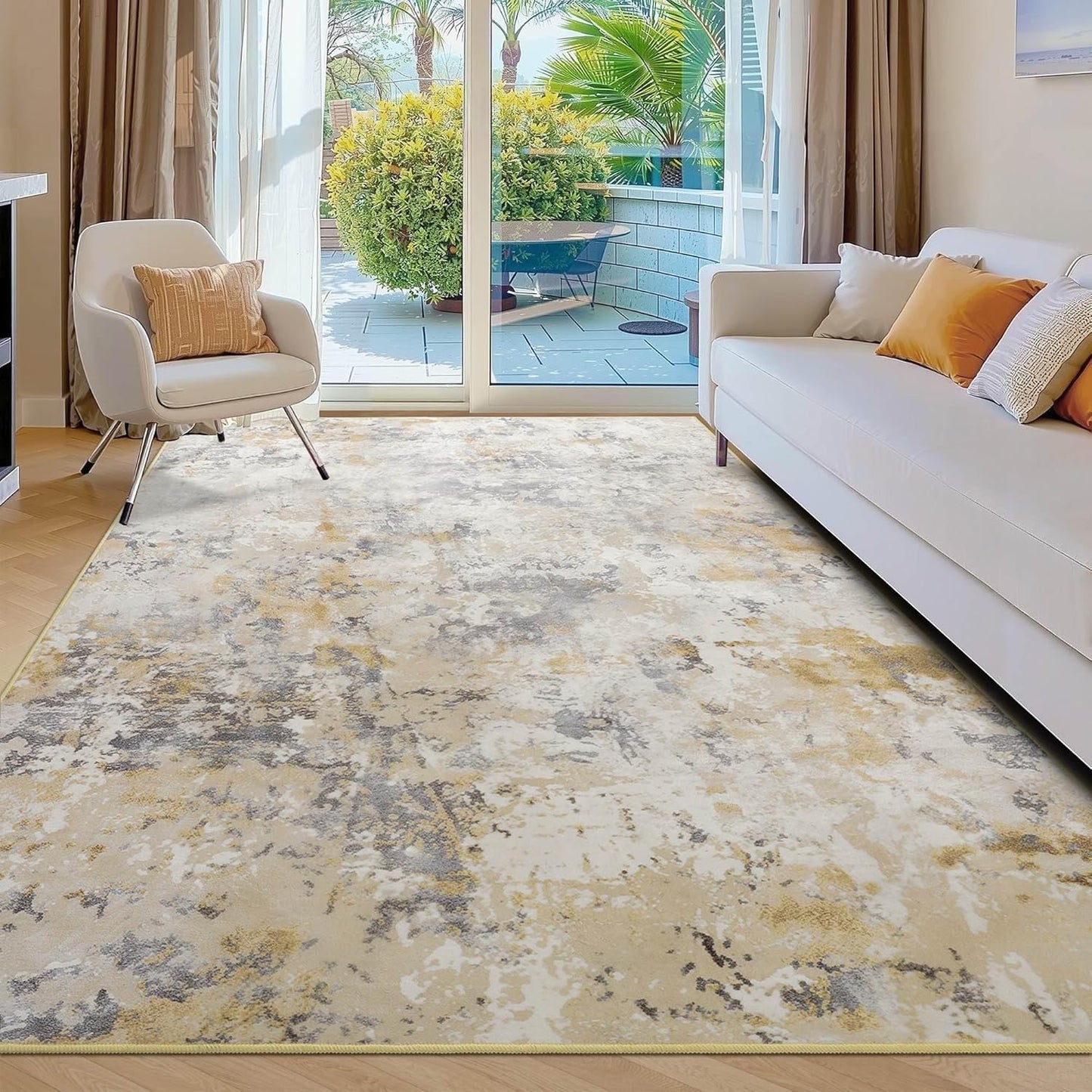 Kelarea 4x6 Rug for Living Room, Beige Washable Non-Slip Rugs, Low Pile Soft Modern Abstract Carpet for Bedroom, Kitchen, Dining Room, Classroom, Dorm, Nursery, Home Office