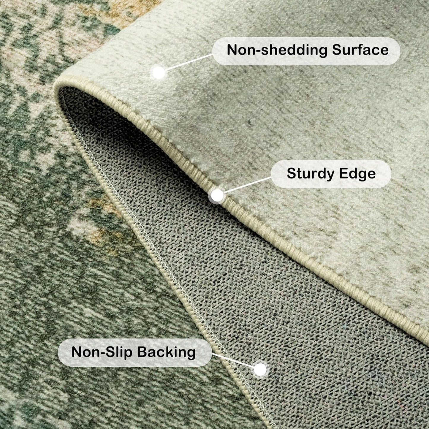 Washable Runner Rug, 2x6 Kitchen Rugs Green Long Runner Rugs with Rubber Backing, Abstract Non-Slip Carpet Runners for Hallways, Kitchen, Bedroom, Laundry, Entrance