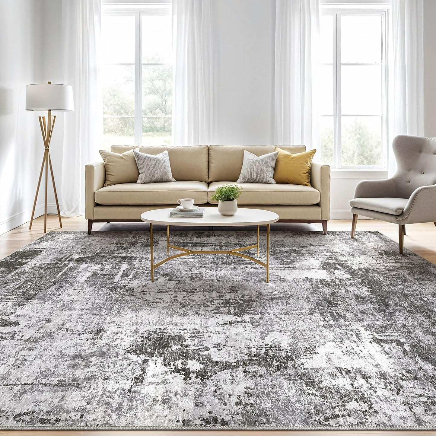 5x8 Area Rug Living Room: Machine Washable Large Abstract Modern Soft Rugs Stain Resistant Indoor Floor Non Slip Accent Carpet for Bedroom Nursery Playroom Dining Room Office Dorm Home- Black Grey