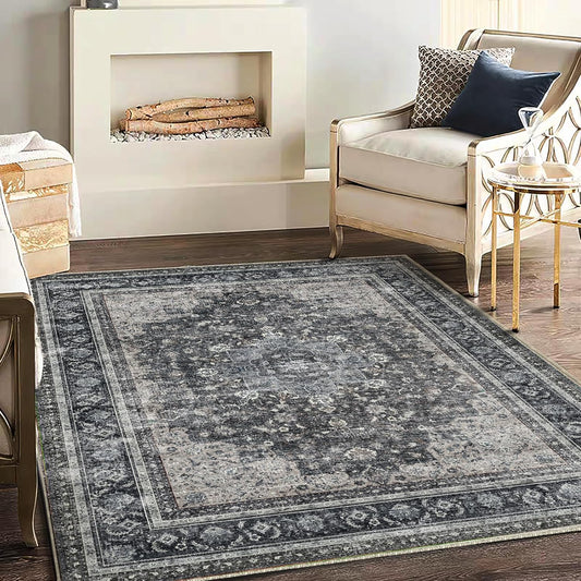 Area Rug 5'x7' Washable Rug Traditional Floor Cover Thin Retro Kitchen Indoor Distressed Non Slip Carpet for Living Room Bedroom Dining Room