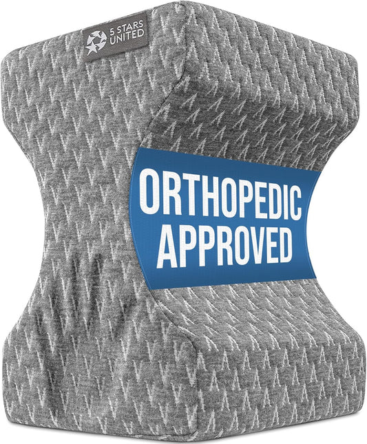 5 STARS UNITED Knee Pillow for Side Sleepers - Hip Pain Relief, Memory Foam Leg Cushion for Side Sleeping - Between Legs Pillow for Sciatica & Lower Back Pain, Gray