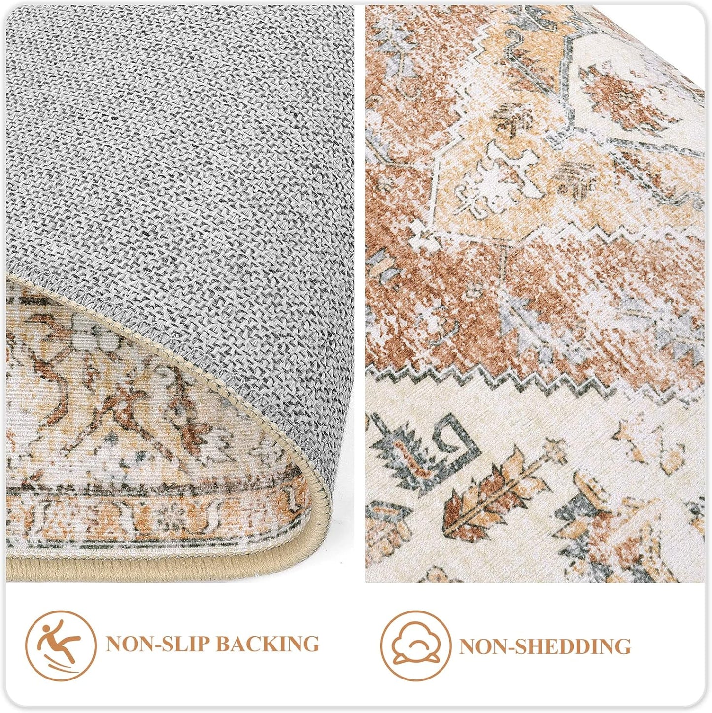 Lahome Boho Washable Rug Runner - 2x7 Non-Slip Runners Rugs for Hallways Non-Shedding Lightweight Runners for Kitchen, Oriental Distressed Print Indoor Carpet Runner for Entrance Bathroom Laundry Room