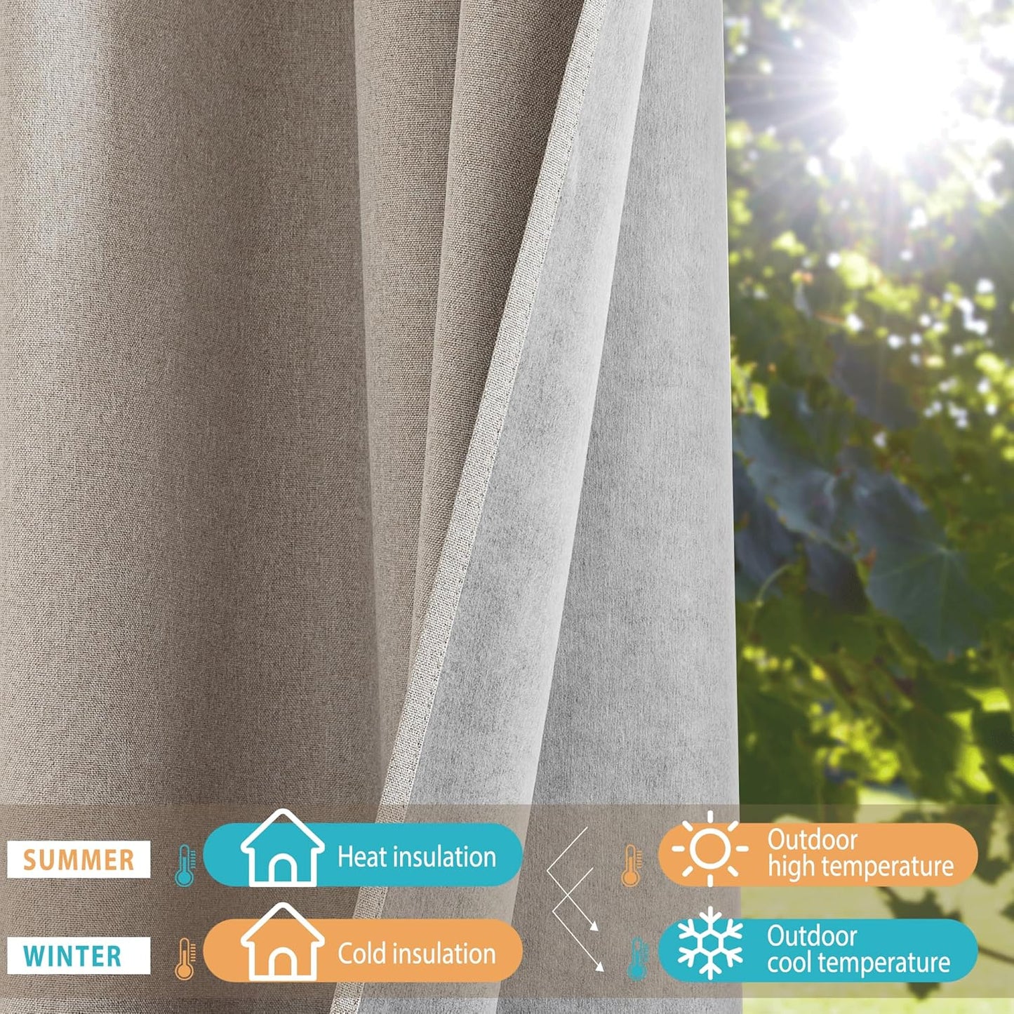 NICETOWN Full Blackout Natural Faux Linen Curtains 102" Length with Thermal Insulated Liners for Living Room, 2 Panels, 52 inches W, Farmhouse Style Keep Warm Large Window Draperies for Hall