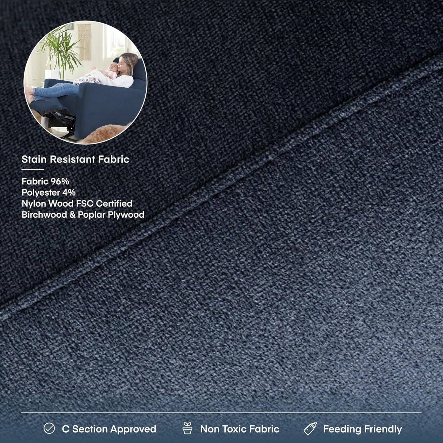 Nurture& The Glider – Premium Power Recliner Nursery Chair with Stationary Headrest | Designed for Comfort and Simplicity | Built-in USB Charger