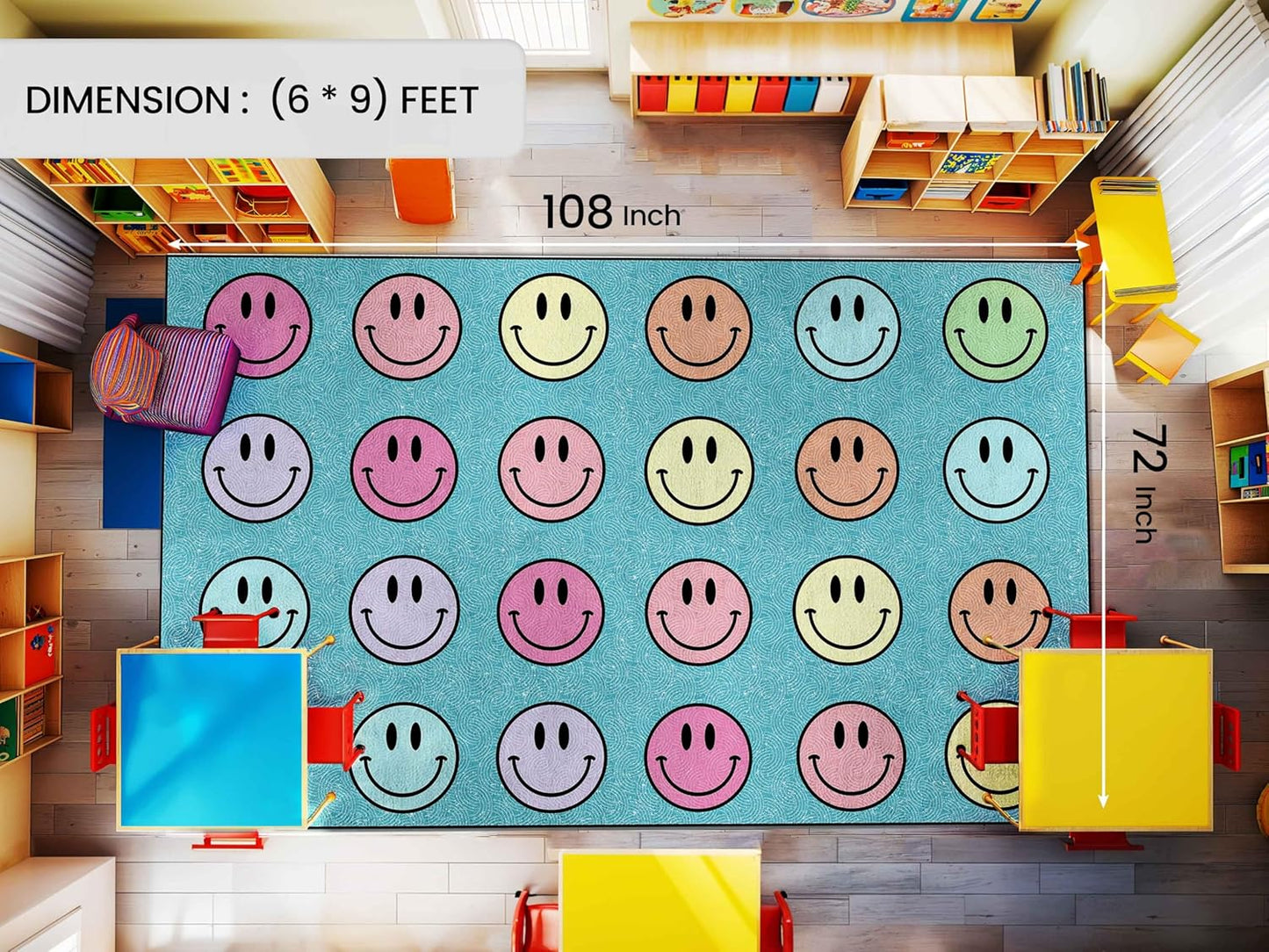 OLEEK Large Classroom Rug Elementary 6x9 - Classroom Rugs for Kids Room - Classroom Carpet Elementary - Kids playroom Rug 6 x 9 - Preschool Rugs for Classroom - Schoolgirl Style Classroom Decor