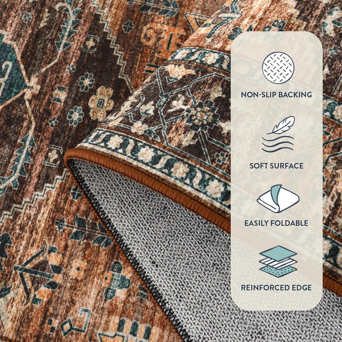 Lahome 2x4 Washable Entryway Runner Rug - Non-Slip Ultra-Thin Stain Resistant Kitchen Rugs, Oriental Print Carpet Runner for Hallway Bedroom Laundry Room