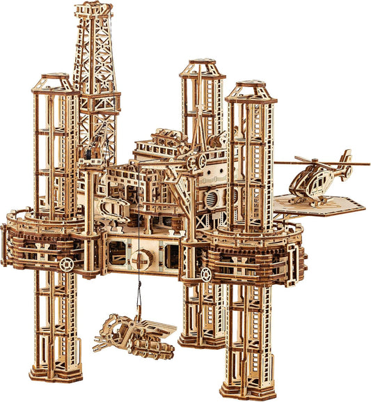 Wood Trick Offshore Rig Platform Wooden 3D Puzzles for Adults and Kids to Build - Interactive Movable Platform - Wooden Models Engineering DIY Project Mechanical 3D Wooden Puzzles Model Kits for Adult