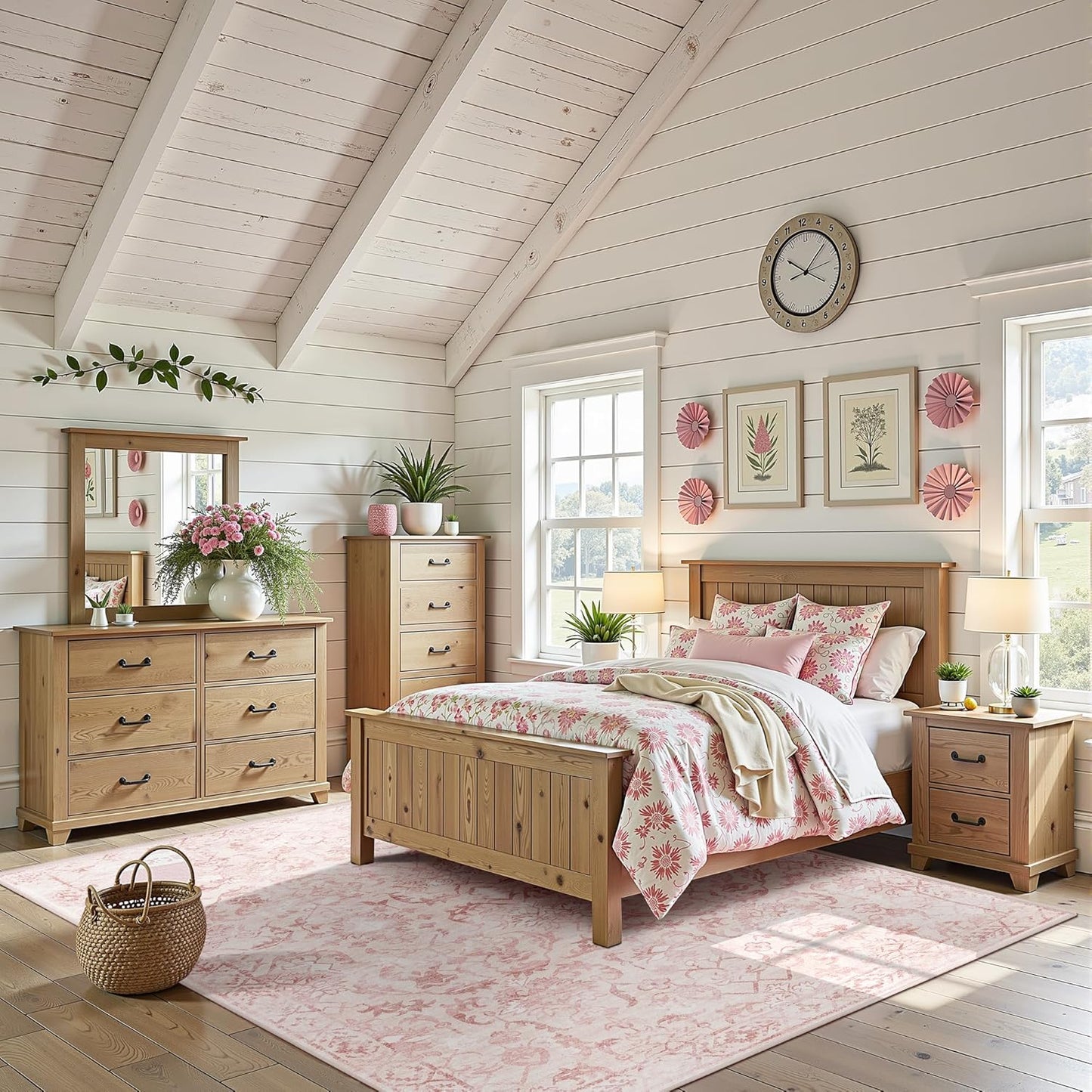 Pink Area Rugs 5x7 Rugs for Living Room, Machine Washable Rugs for Bedroom, Distressed Vintage Living Room Rug, Rug Non Slip Carpet Cream Green Area Rug for Dining Room Office