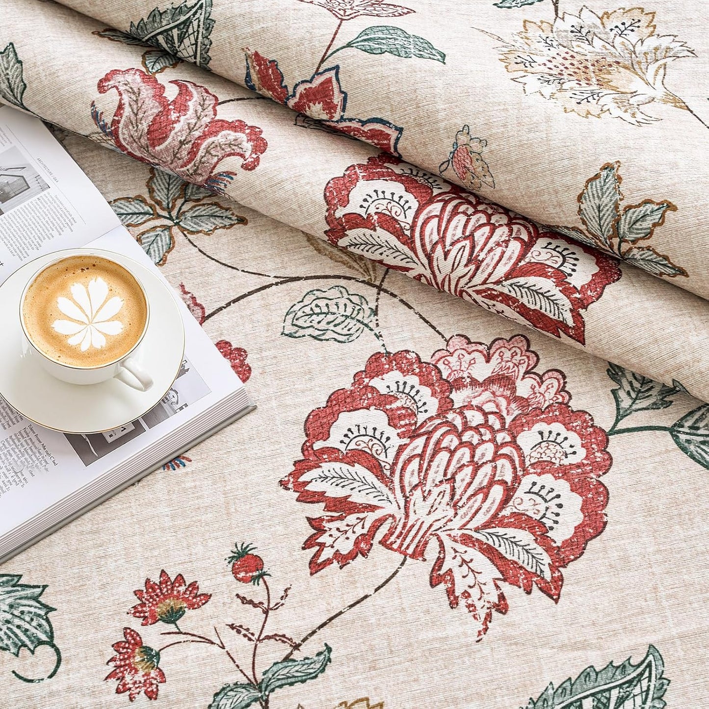 jinchan 3x8 Floral Runner Rug for Hallway Washable Kitchen Runner Vintage Romance Design Non Slip Thin Indoor Floor Cover Low-Profile Throw Carpet for Entryway Bathroom Bedroom Porch, Red/Beige