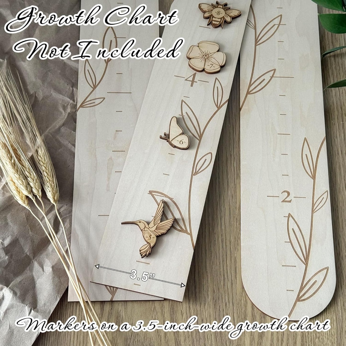 Wooden Growth Chart Markers for Kids Height Measurement, Woodland Shapes.