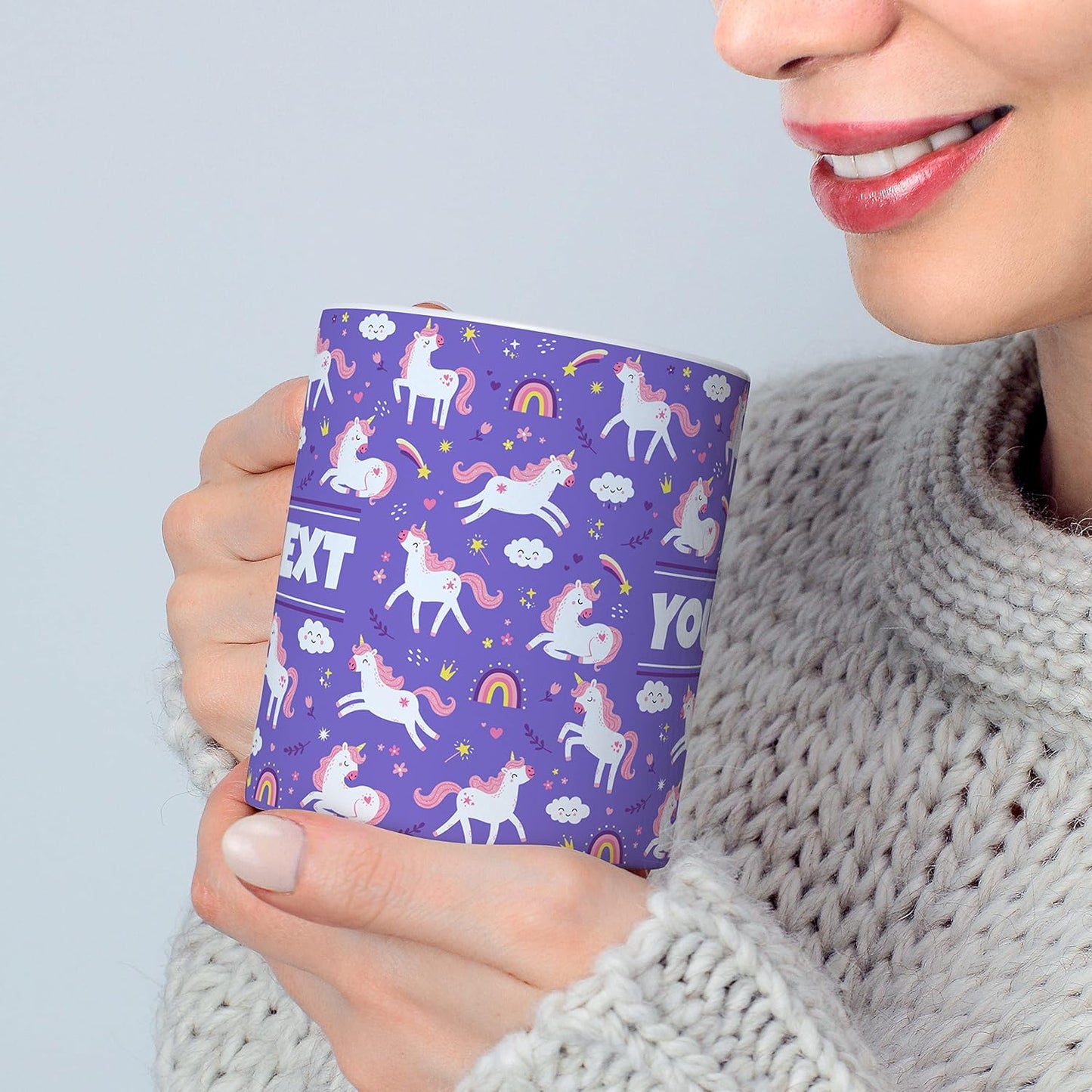 Personalized Mug for Kids - Purple Unicorn - Custom Name/Text, Ceramic Hot Chocolate/Cocoa/Coffee Cup for Girls, Birthday/Christmas/Holiday Gift - 15 oz, Pink Handle