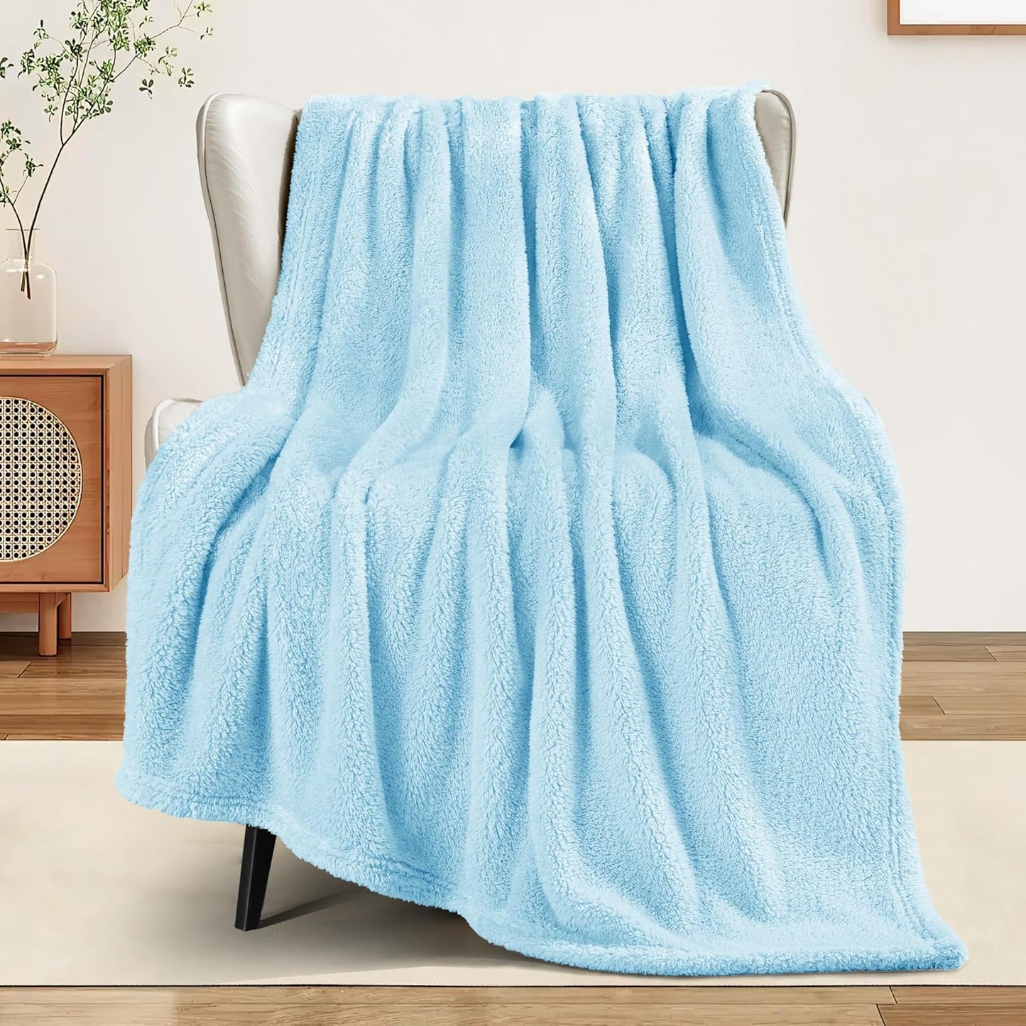 Exclusivo Mezcla Soft Fleece Throw Blanket for Couch, Super Soft Velvet Plush Bed Blanket, Fuzzy Cozy and Warm for All Seasons, 50x60 Inches, Light Blue